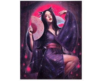 Kitsunebi - Art Print - Fantasy Japanese Mythology Fae Faery Art by Brynn Elizabeth