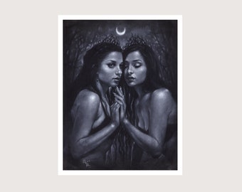 Reflection - Art Print - Fantasy Goddesses Gothic Faery Witchy Witches Moon Art by Brynn Elizabeth