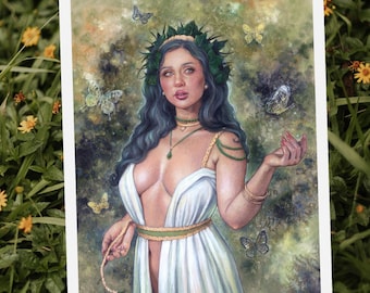 Spring Queen Whimsical Pinup Art Print - Feminine Springy Witchy Art Decor