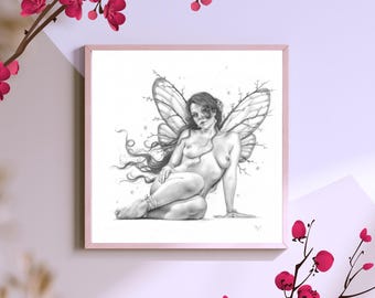Plum Blossom Faery - Art Print - Pinup Faery Fairy Art by Brynn Elizabeth