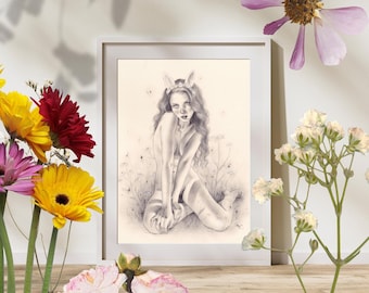 Bunny - Art Print - Pin Up Pinup Fantasy Fairy Sensual Spring Art by Brynn Elizabeth