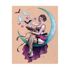 Spellbound - Art Print - Pinup Art Cute Witchy Vintage Style Art by Brynn Elizabeth