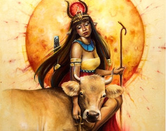 Hathor - Art Print -  Egyptian Mother Cow Goddess Art by Brynn Elizabeth