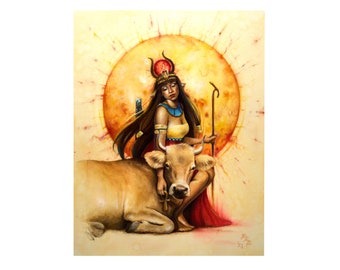 Hathor - Art Print -  Egyptian Mother Cow Goddess Art by Brynn Elizabeth