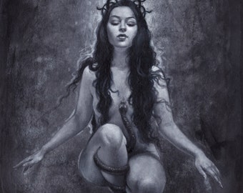 Lilith Print: Dark Goddess, Powerful Feminine Energy, Snake Mythology Art By Brynn Elizabeth