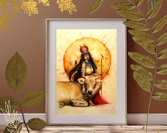 Hathor - Art Print -  Egyptian Mother Cow Goddess Art by Brynn Elizabeth
