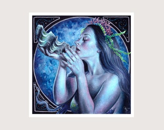 Coralia - Art Print - Fantasy Mermaid Siren Mermay Seashell Art by Brynn Elizabeth