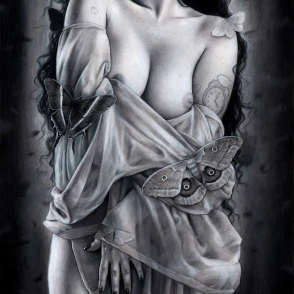 Chrysalis - Original Painting - Dark Gothic Emotive Metamorphosis Moth Butterfly Art by Brynn Elizabeth