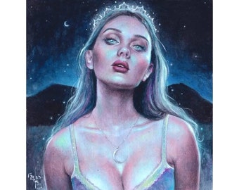 Glow - Art Print - Fantasy Pinup Moon Goddess Faery Witchy Art by Brynn Elizabeth