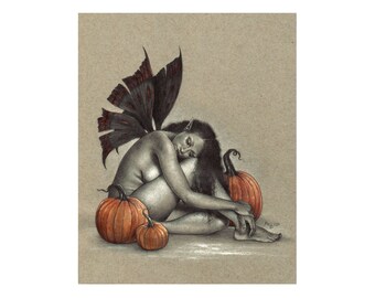 Pumpkin Fairy Art Print - Autumn Faery Illustration