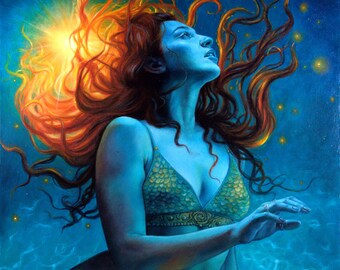 Fire & Water - Art Print - Elemental Fantasy Mermaid Mermay Art by Brynn Elizabeth