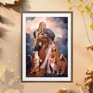 Freya - Art Print - Norse Mythology Fantasy Freyja Freya and her Cats Art By Brynn Elizabeth