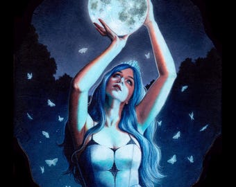 Moon Witch Art Print: Fantasy, Magickal, Faery, Gothic Home Decor