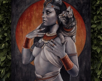 Bastet - Art Print - Egyptian Cat Goddess Fantasy Art by Brynn Elizabeth