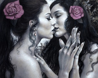 Violet Romance Art Print – Sapphic Romantic Roses Art by Brynn Elizabeth