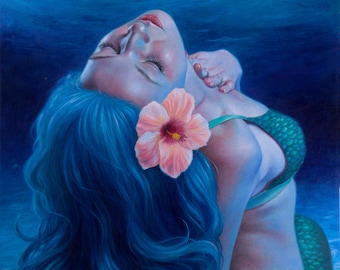 Harmony - Art Print - Fantasy Mermaid Mermay Tropical Hibiscus Art by Brynn Elizabeth