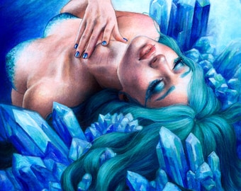 Heal Me - Art Print - Mermaid Crystals Healing Fantasy Art by Brynn Elizabeth