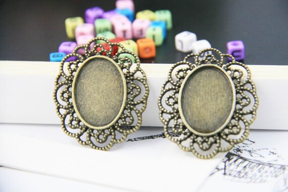 50x Cabochon Base Heart Pendant Setting Trays Diy Blank Jewelry Bezels