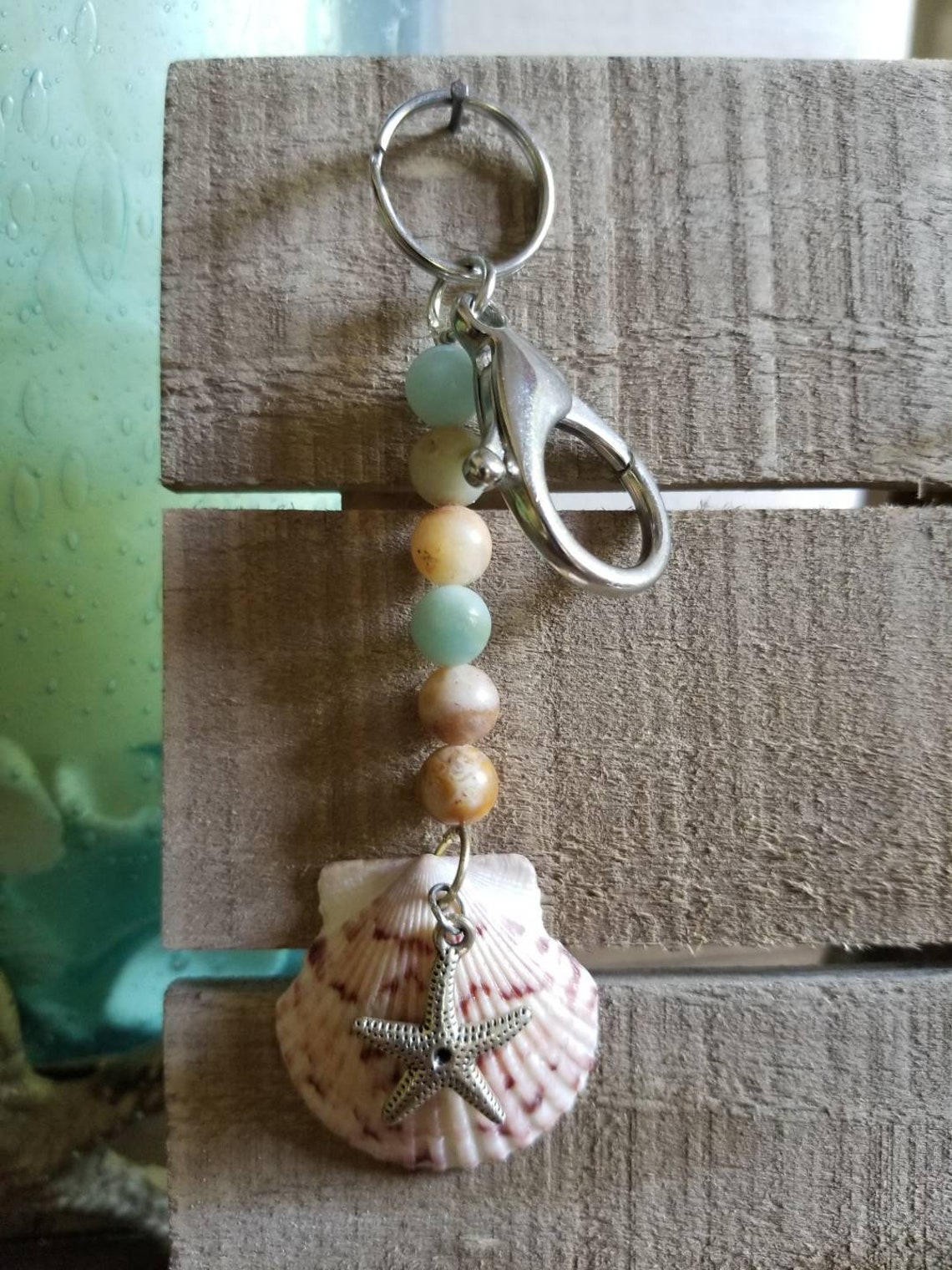 Seashell Keychain Coastal Keychain Nautical Keychain Beach Etsy