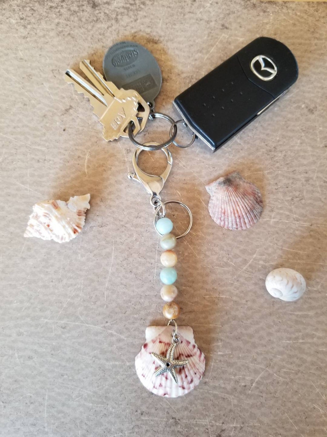 Seashell Keychain Coastal Keychain Nautical Keychain Beach Etsy