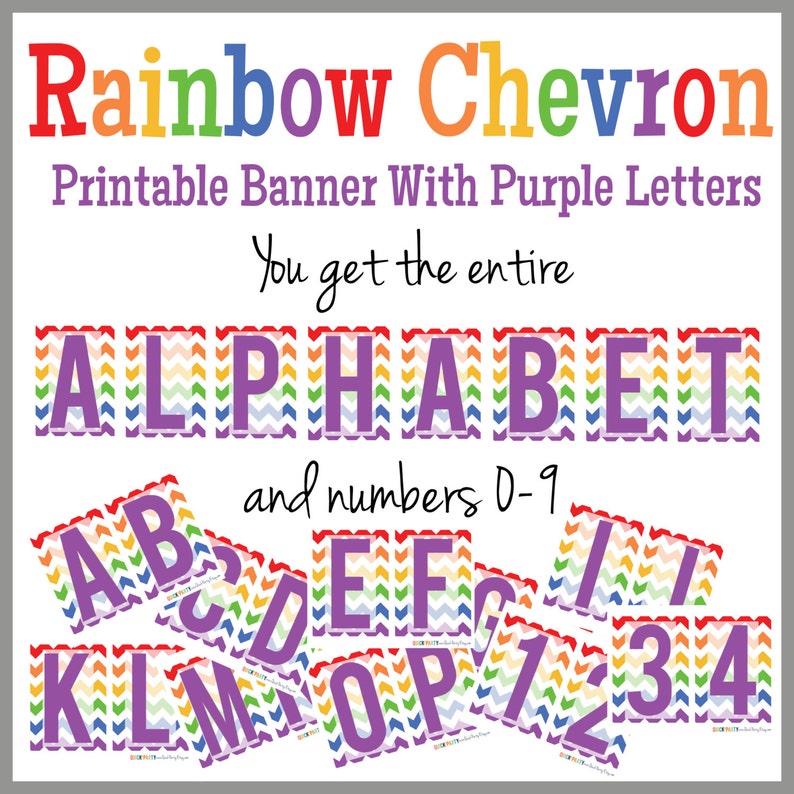 Rainbow Chevron Printable Alphabet Banner Purple Letters Etsy