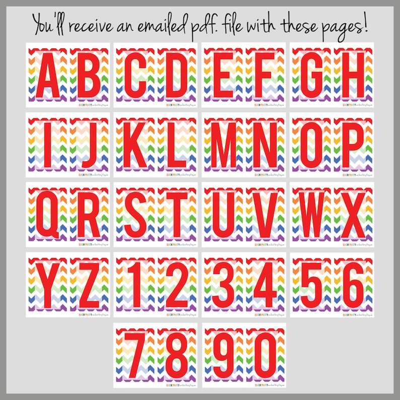 rainbow chevron printable alphabet banner red letters etsy