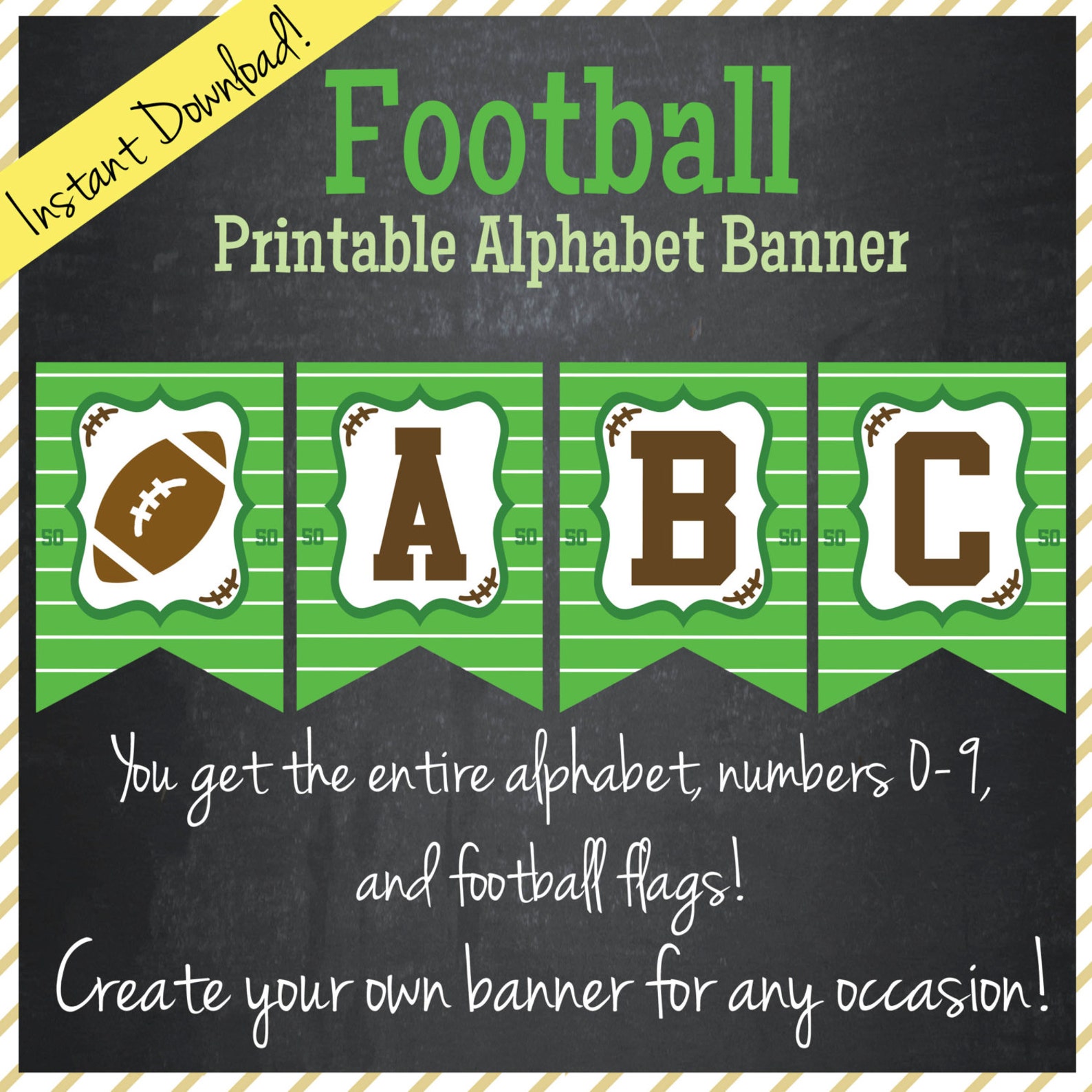 Football Printable Alphabet Banner Instant Download Etsy