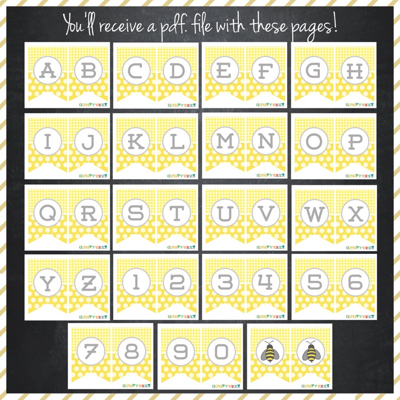 bee printable alphabet banner instant download etsy