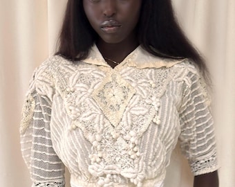 Vintage 1900’s Edwardian Ivory Lace Blouse with Tatting