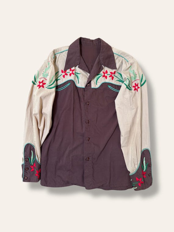 Vintage 1940’s Cactus Flower Embroidery Western Shirt