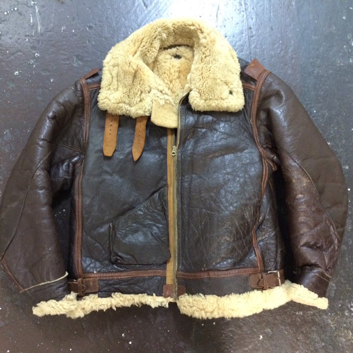 Original WWII B-3 shearling leather bomber jacket rare size 46 | Etsy