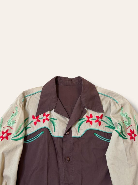 Vintage 1940’s Cactus Flower Embroidery Western Shirt View 3