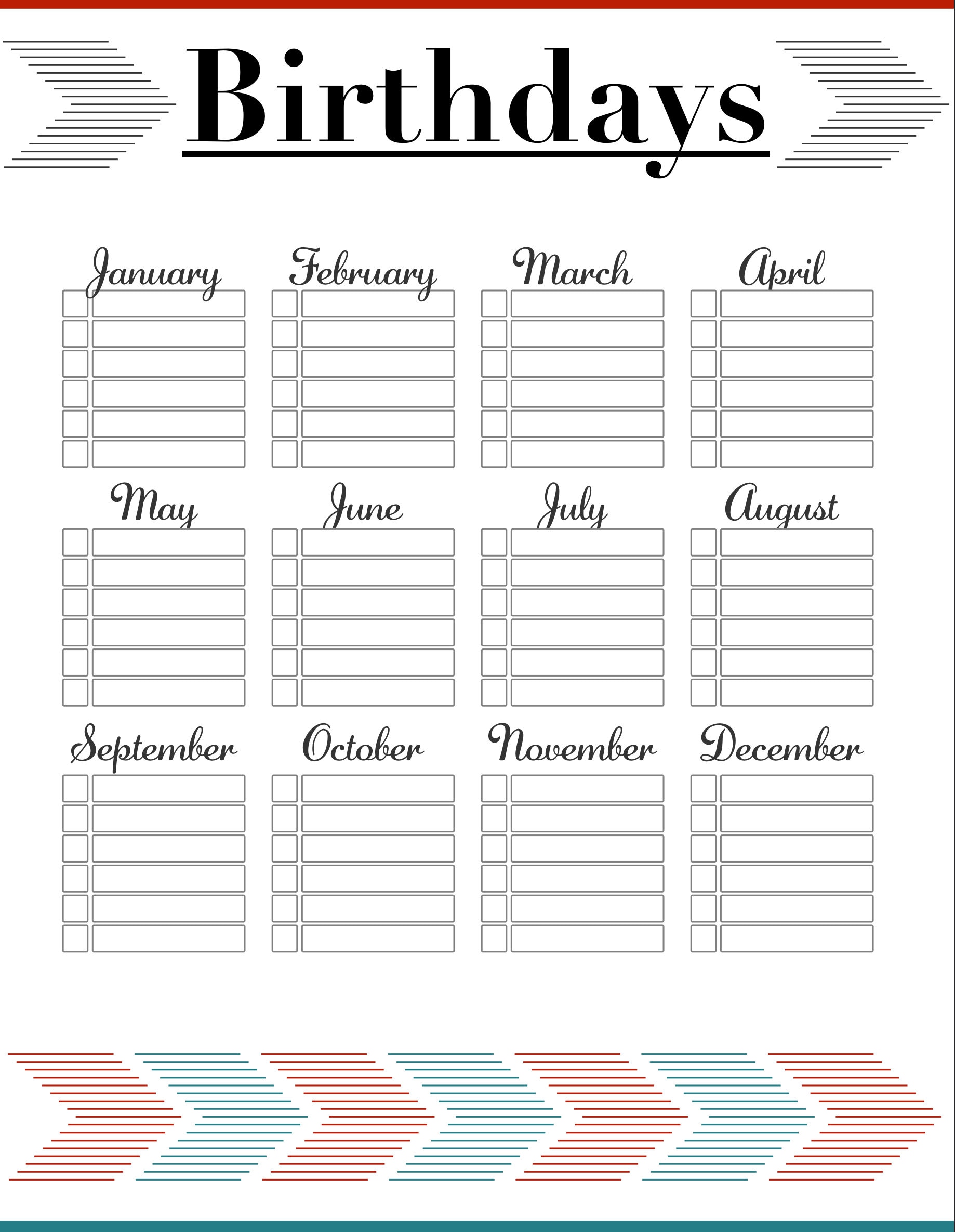 Birthday List DIGITAL DOWNLOAD Year of birthdays PDF Etsy