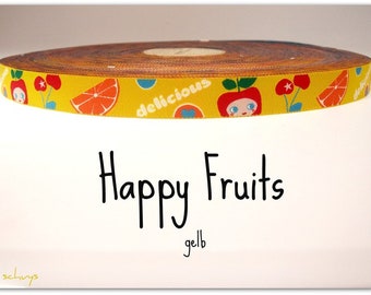 2 Meter Webband "Happy Fruits", gelb (1,50 Euro/m)