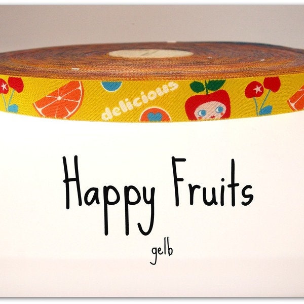 2 Meter Webband "Happy Fruits", gelb (1,50 Euro/m)