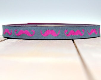 2 Meter WEBBAND "Moustache" grau/pink (1,50 Euro/m)