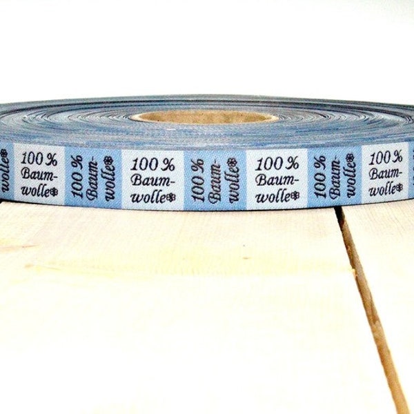 2 Meter Webband Textilkennzeichnung "100 % Baumwolle" blau (1,50 Euro/m)
