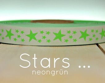 2 meters WEBBAND "Stars...." neon green (1.50 Euro/meter)