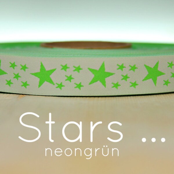 2 Meter WEBBAND "Stars...." neongrün (1,50 Euro/m)