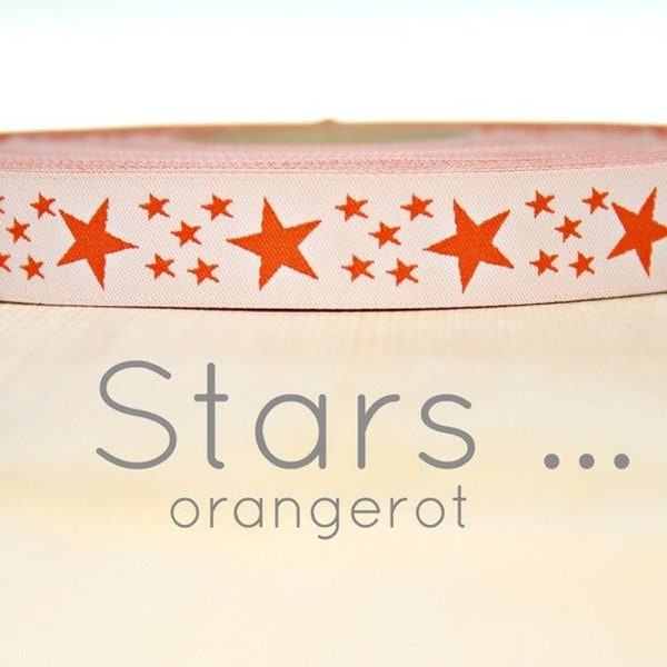 2 Meter WEBBAND "Stars...." orangerot (1,50 Euro/m)