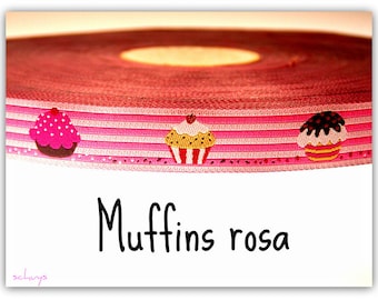 2 Meter Webband "Muffins" rosa/pink (1,50 Euro/m)