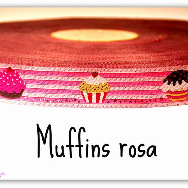 2 Meter Webband "Muffins" rosa/pink (1,50 Euro/m)