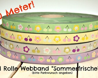 50 Meter WEBBAND "Sommerfrische" freie Farbwahl (0,58 Euro/m)