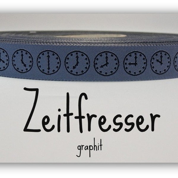2 Meter WEBBAND "Zeitfresser" graphit (1,50 Euro/m)