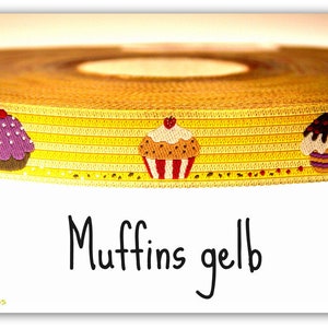 2 Meter Webband "Muffins" gelb (1,50 Euro/m)