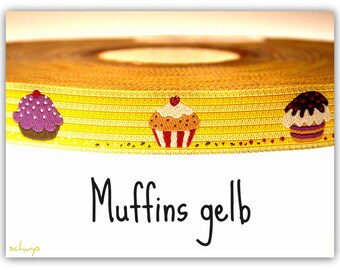 2 Meter Webband "Muffins" gelb (1,50 Euro/m)