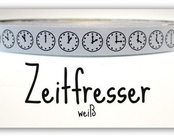 2 Meter WEBBAND "Zeitfresser" weiß (1,50 Euro/m)