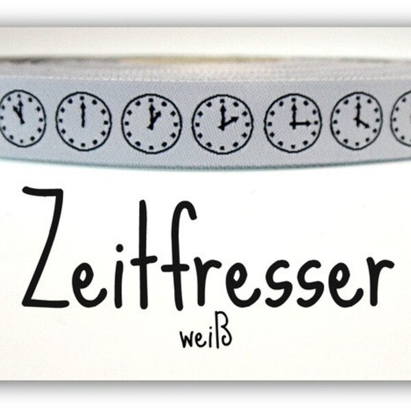 2 Meter WEBBAND "Zeitfresser" weiß (1,50 Euro/m)