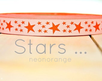 2 meters WEBBAND "Stars...." neon orange (1.50 Euro/meter)