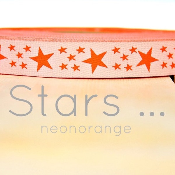 2 Meter WEBBAND "Stars...." neon-orange (1,50 Euro/m)